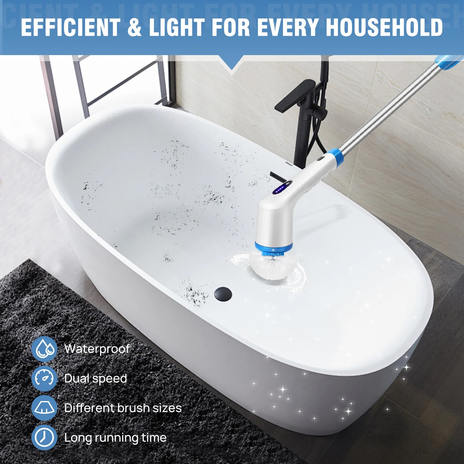 DayPlus 10 in 1 Electric Spin Scrubber Cordless Rechargeable, Electric Cleaning Brush Adjustable Handle Shower Cleaner Brush