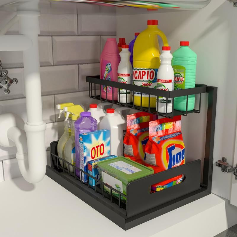 Cross-Border Kitchen Under-Sink Storage Rack Countertop Drawer-Type Storage Rack Seasoning Rack Under-Sink Storage Pull-Out Basket