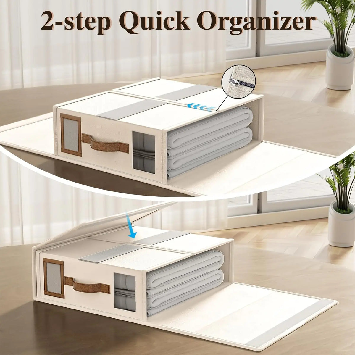 Foldable Bed Sheets Set Organizers,Linen Fabric Closet Organizers with Window,Bedding Storage Box for Bedsheets and Pillow