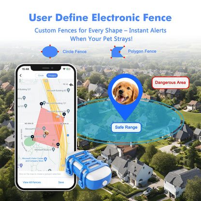 GPS Pet Tracker for Dogs Cats Built-in IoT Sim WiFi Tracking Unlimited Distance QR Code Anti-Lost Locator, Subscription Required