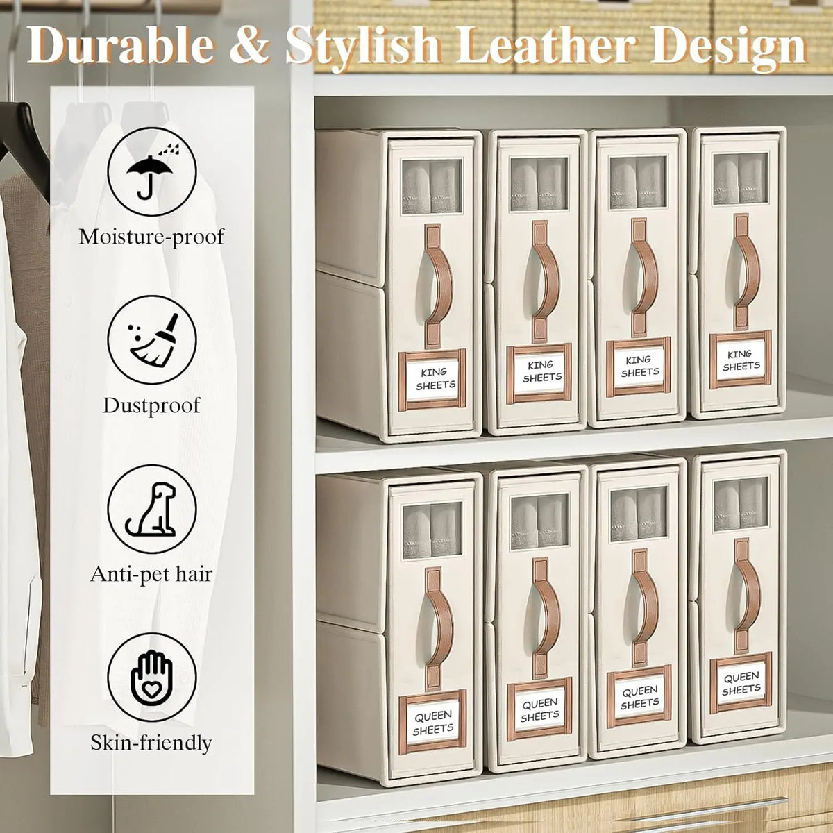 Foldable Bed Sheets Set Organizers,Linen Fabric Closet Organizers with Window,Bedding Storage Box for Bedsheets and Pillow