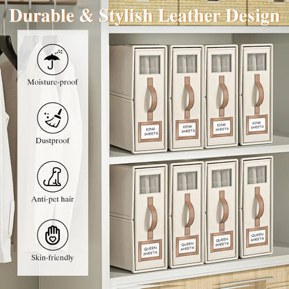 Foldable Bed Sheets Set Organizers,Linen Fabric Closet Organizers with Window,Bedding Storage Box for Bedsheets and Pillow