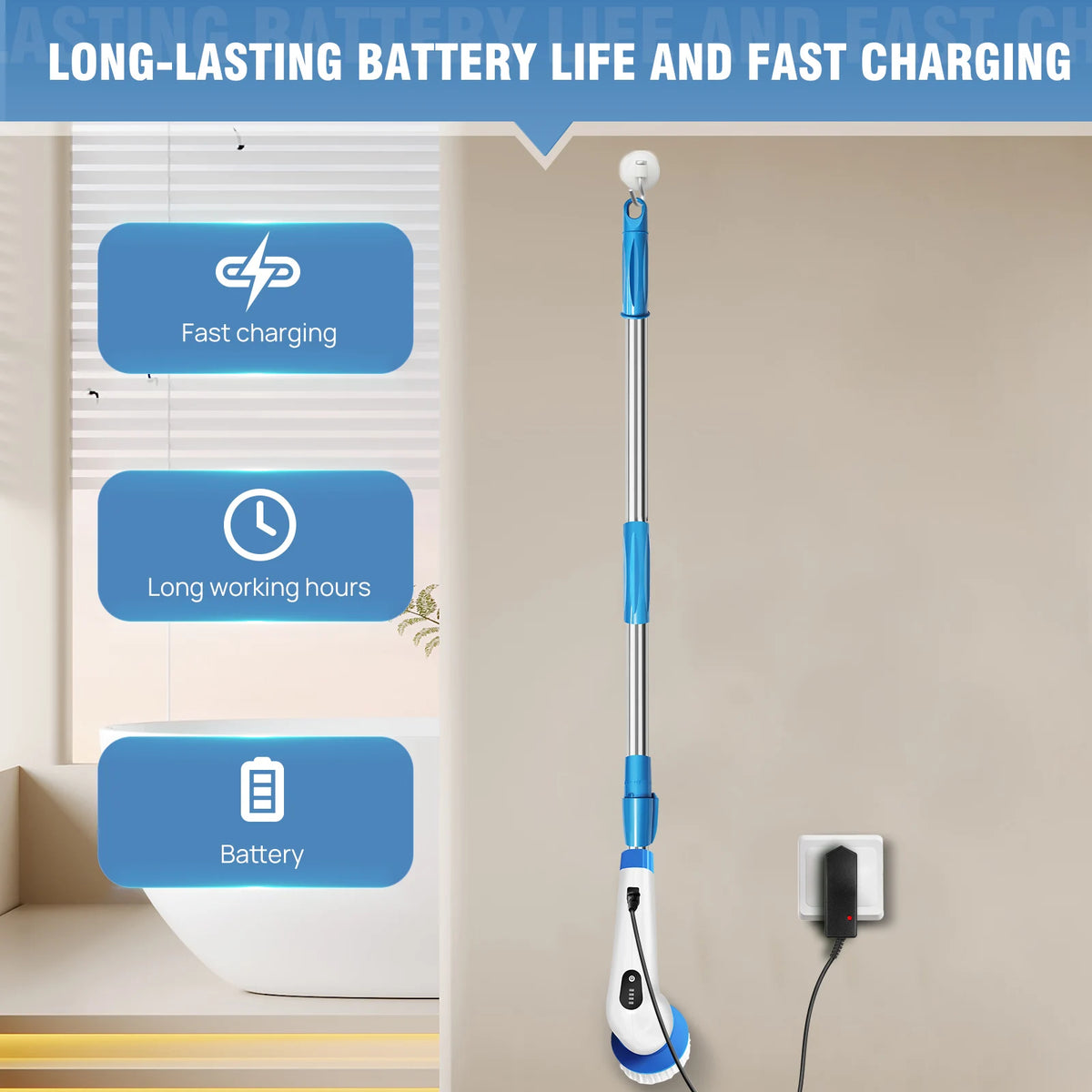 DayPlus 10 in 1 Electric Spin Scrubber Cordless Rechargeable, Electric Cleaning Brush Adjustable Handle Shower Cleaner Brush