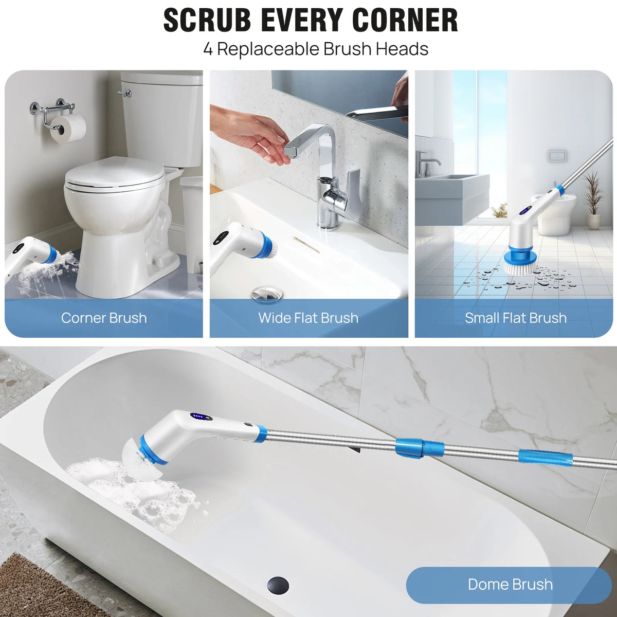 DayPlus 10 in 1 Electric Spin Scrubber Cordless Rechargeable, Electric Cleaning Brush Adjustable Handle Shower Cleaner Brush