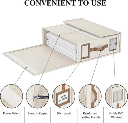 Foldable Bed Sheets Set Organizers,Linen Fabric Closet Organizers with Window,Bedding Storage Box for Bedsheets and Pillow
