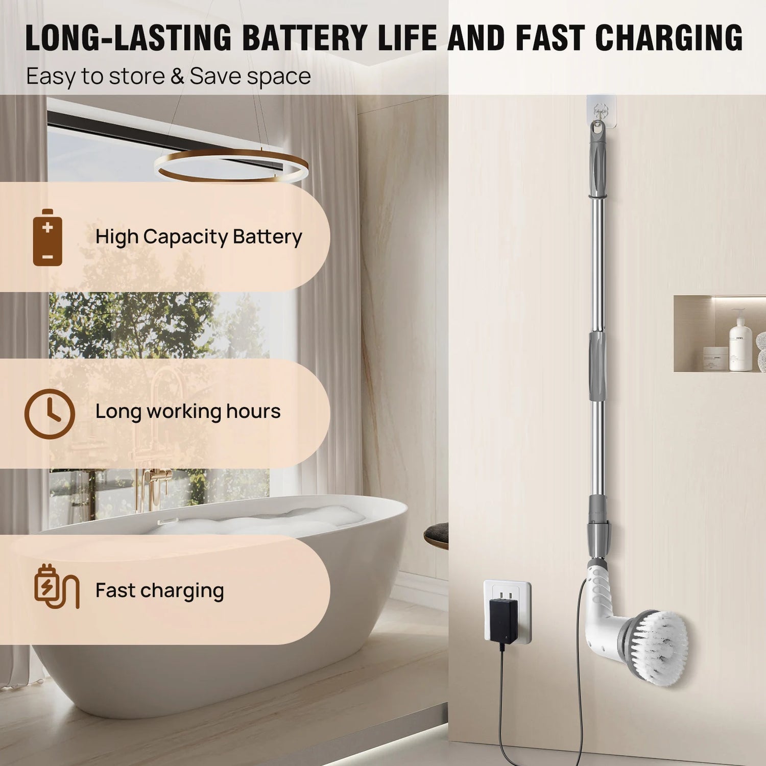 DayPlus 10 in 1 Electric Spin Scrubber Cordless Rechargeable, Electric Cleaning Brush Adjustable Handle Shower Cleaner Brush