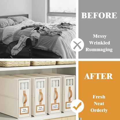 Foldable Bed Sheets Set Organizers,Linen Fabric Closet Organizers with Window,Bedding Storage Box for Bedsheets and Pillow