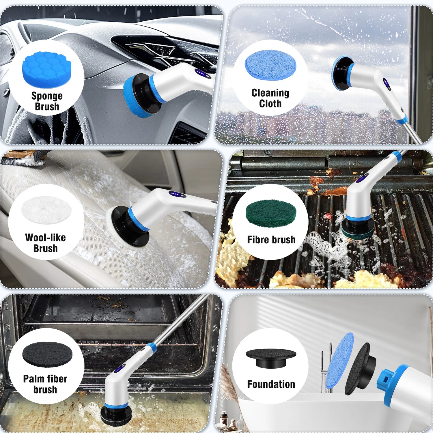 DayPlus 10 in 1 Electric Spin Scrubber Cordless Rechargeable, Electric Cleaning Brush Adjustable Handle Shower Cleaner Brush