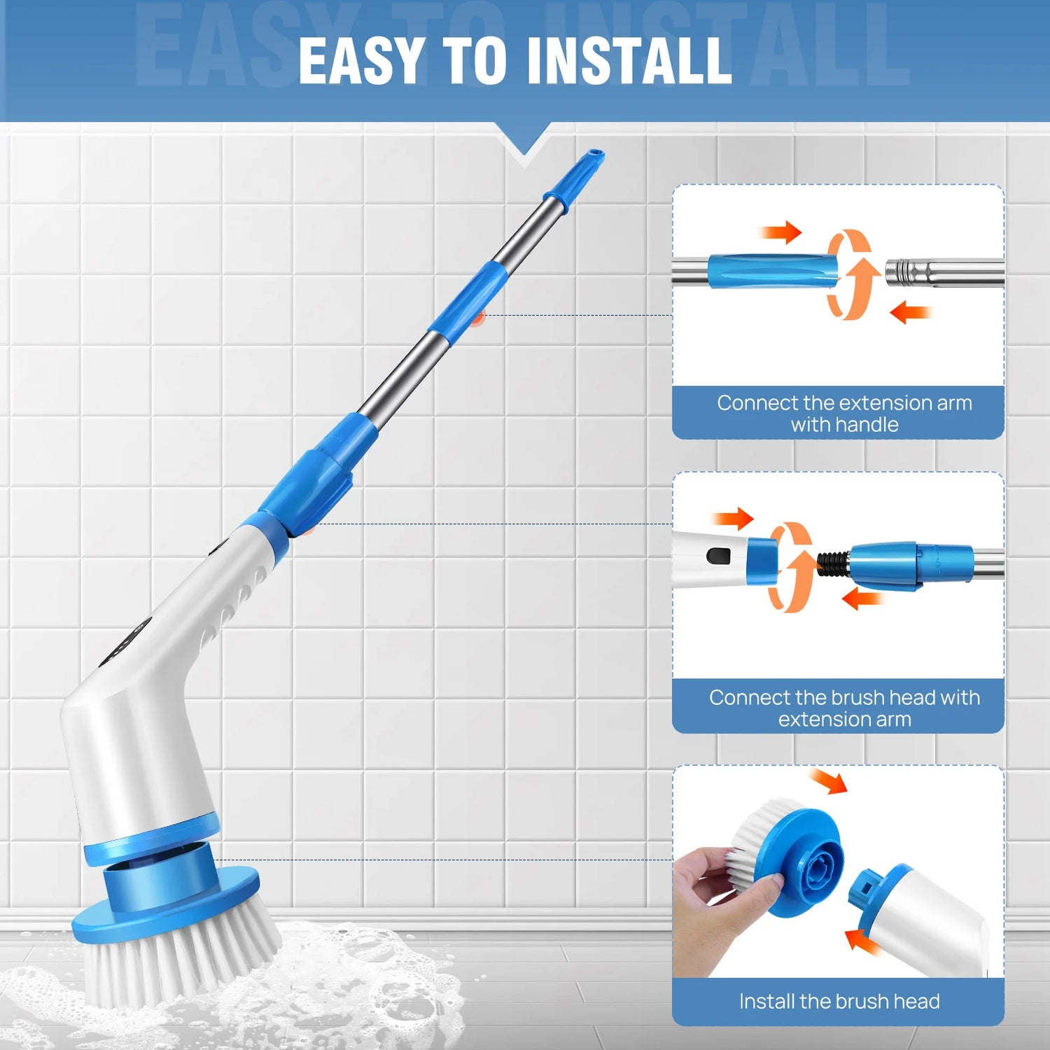 DayPlus 10 in 1 Electric Spin Scrubber Cordless Rechargeable, Electric Cleaning Brush Adjustable Handle Shower Cleaner Brush